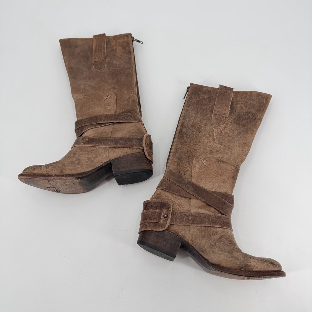 Freebird by Steven Dkota Brown Distressed Tall Western Boho Leather Boots 6 FLAW - Picture 6 of 9